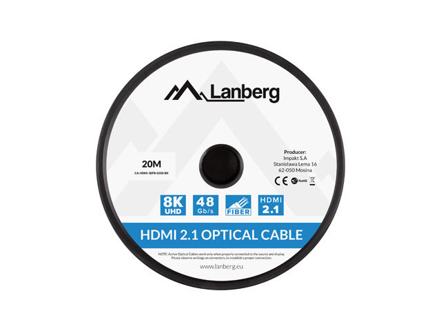 Cable 20 Metros HDMI Óptico 2.1 – CA-HDMI-30FB-0200-BK